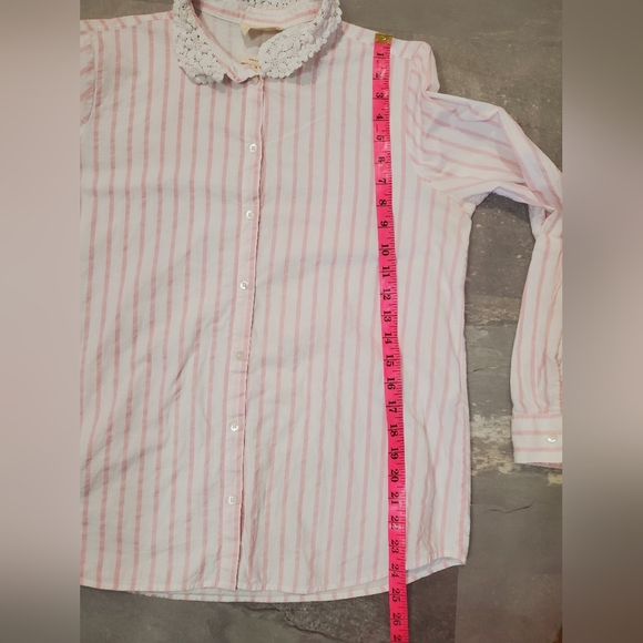 Sezane Gina Button Down Long Sleeve Cotton Shirt. White, Pink Striped. 6US. Lace - Picture 15 of 16